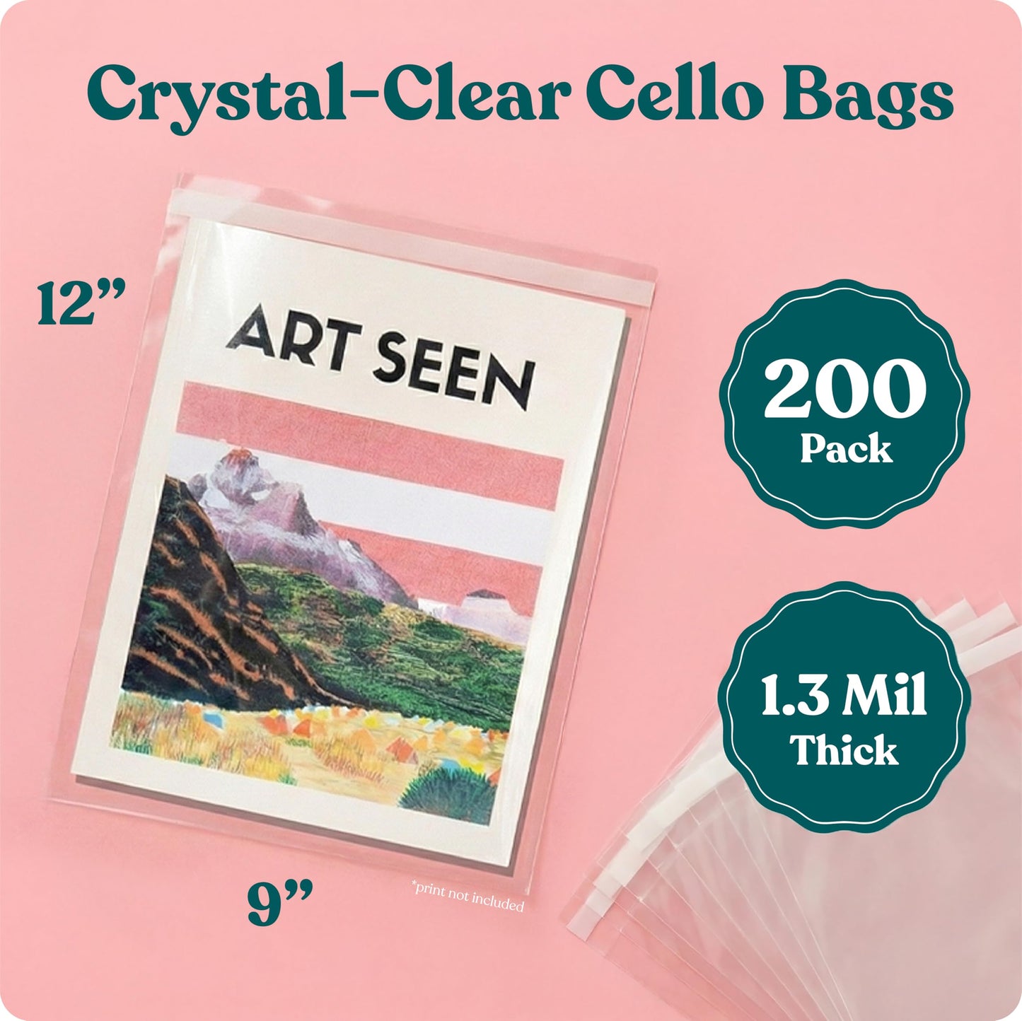 Pack It Chic - 9” X 12” Self Sealing Cellophane Bags (200 Pack) - Resealable Adhesive Clear Bags for Gifts, 9X12 Photos, Prints, Envelopes, Letter Sized Documents
