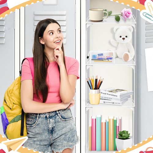 Demonwer Locker Organizer Shelf White Stackable Extra Locker Shelf Storage Cabinet Accessories for School Office Home Gym Supplies