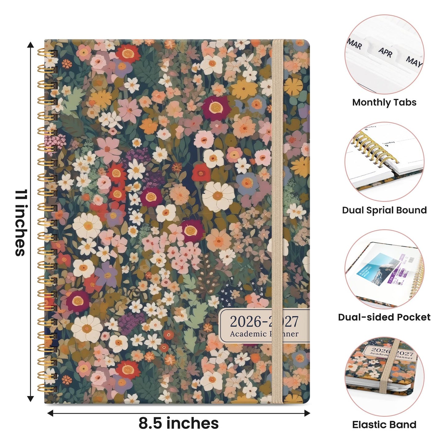 2027 Planner - Weekly and Monthly Planner, January 2027 to December 2027, Spiral Bound 2027 Calendar Planner Book, Inner Pocket, Perfect for Office Home School Supplies - A4 (8.5" x 11"), Garden
