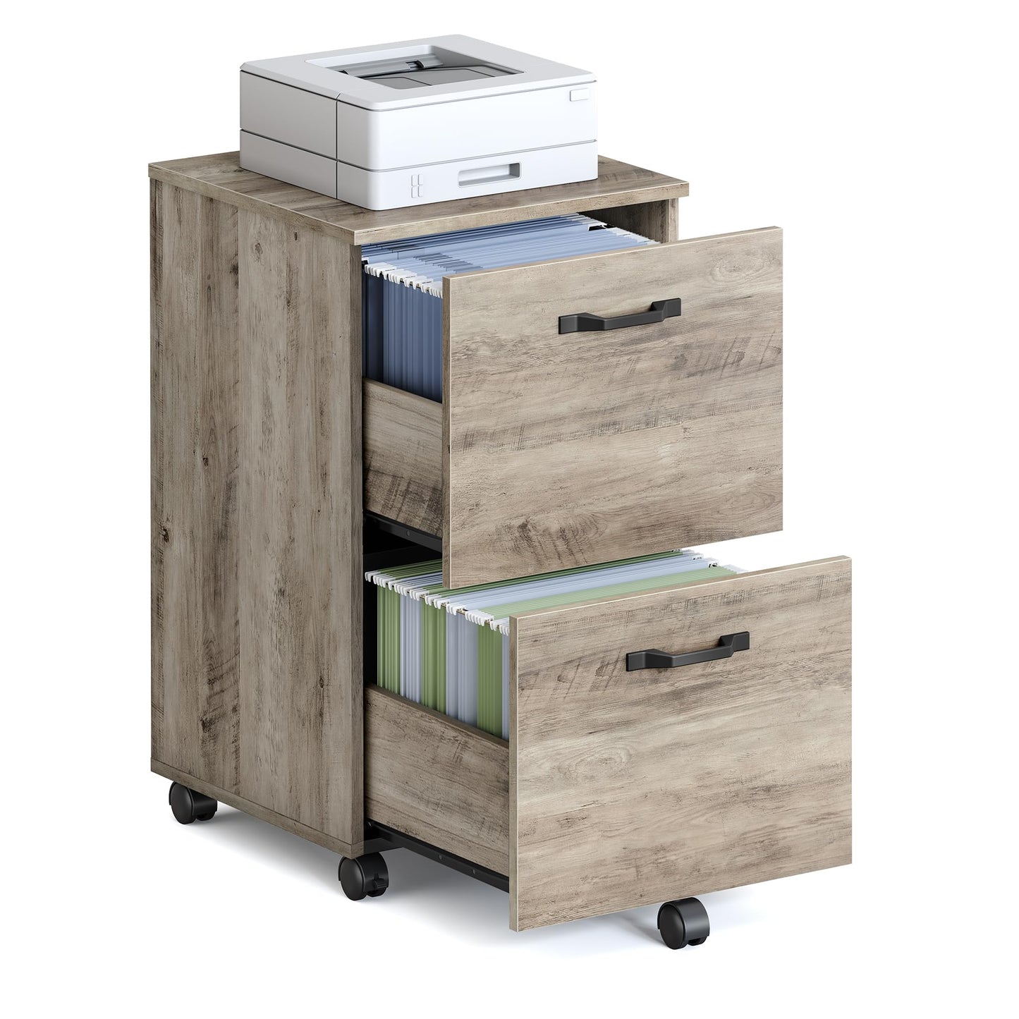 VASAGLE 2-Drawer File Cabinet, Small Rolling Filing Cabinet for Home Office, Printer Stand, for A4, Letter-Size Documents, 15.7 x 16.5 x 27.6 Inches, Heather Greige UOFC040LK02S