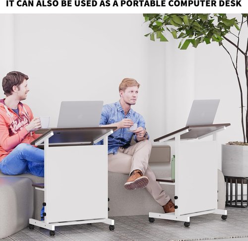 Podium Stand - Portable Lectern with 7 Adjustable Heights | Mobile Stand with Shelf & Cup Holder (White)