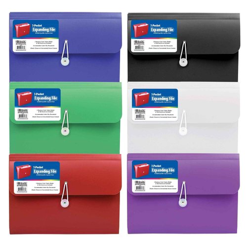 BAZIC Products Expanding File Folder 7 Pockets w/A-Z Tab Monthly Tabs, Letter Size Plastic File Pocket Folders, Office Paper Documents Organizer, 12-Pack