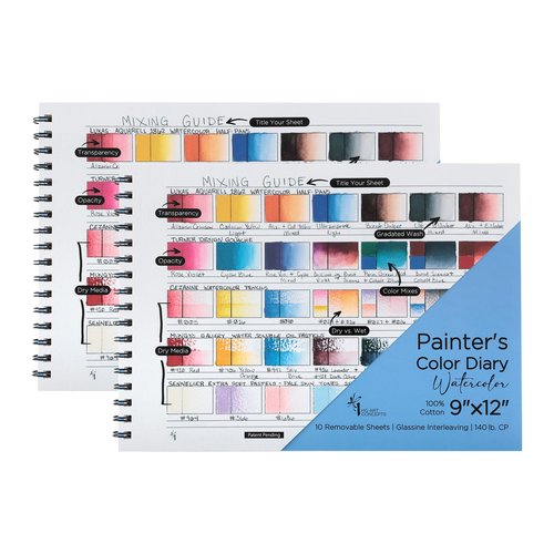 HG Art Concepts Painters Color Diary - 9x12 140lb Spiral-Bound Acid-Free Color Swatch Book with 10 Pages for Watercolor & Mixed Media - 2 Pack