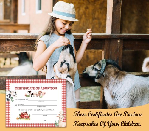 Farm Animals Adoption Certificate, Adopt an Animal Party Favors, 10 Pcs Pet Adoption Card Gifts for Girls Boys, Farm Barnyard Birthday Party Supplies Decorations, 48