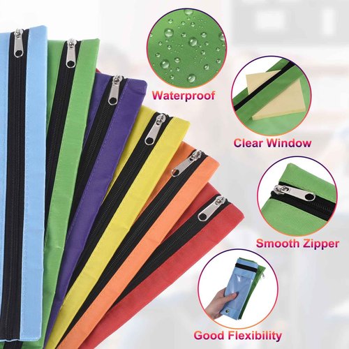 PATIKIL 30 Pack Pencil Pouch for 3 Rings Binder, Oxford Cloth Clear Window Zipper Binder Pouch Pencil Case Bag Bulk for Office Home, 6 Colors