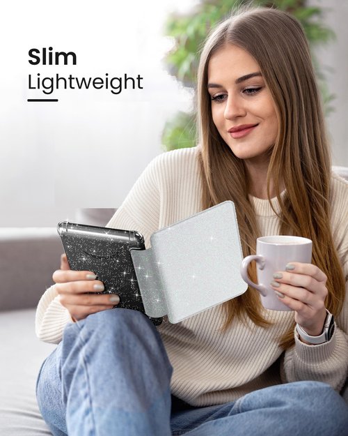 MoKo Case for All-New 7" Kindle Paperwhite 2024 12th Gen&Kindle Colorsoft Signature Edition 2024,Ultra Clear Soft Flexible Glitter TPU Back Cover Light Shell with Auto Wake/Sleep, Glitter White