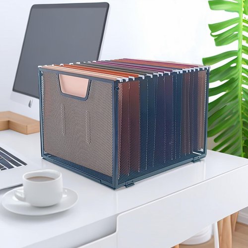 SREGGSIY Modern Black Metal Mesh Hanging File Organizer, Office/School/Home File Crate, 13.8 x 12 x 10 inches