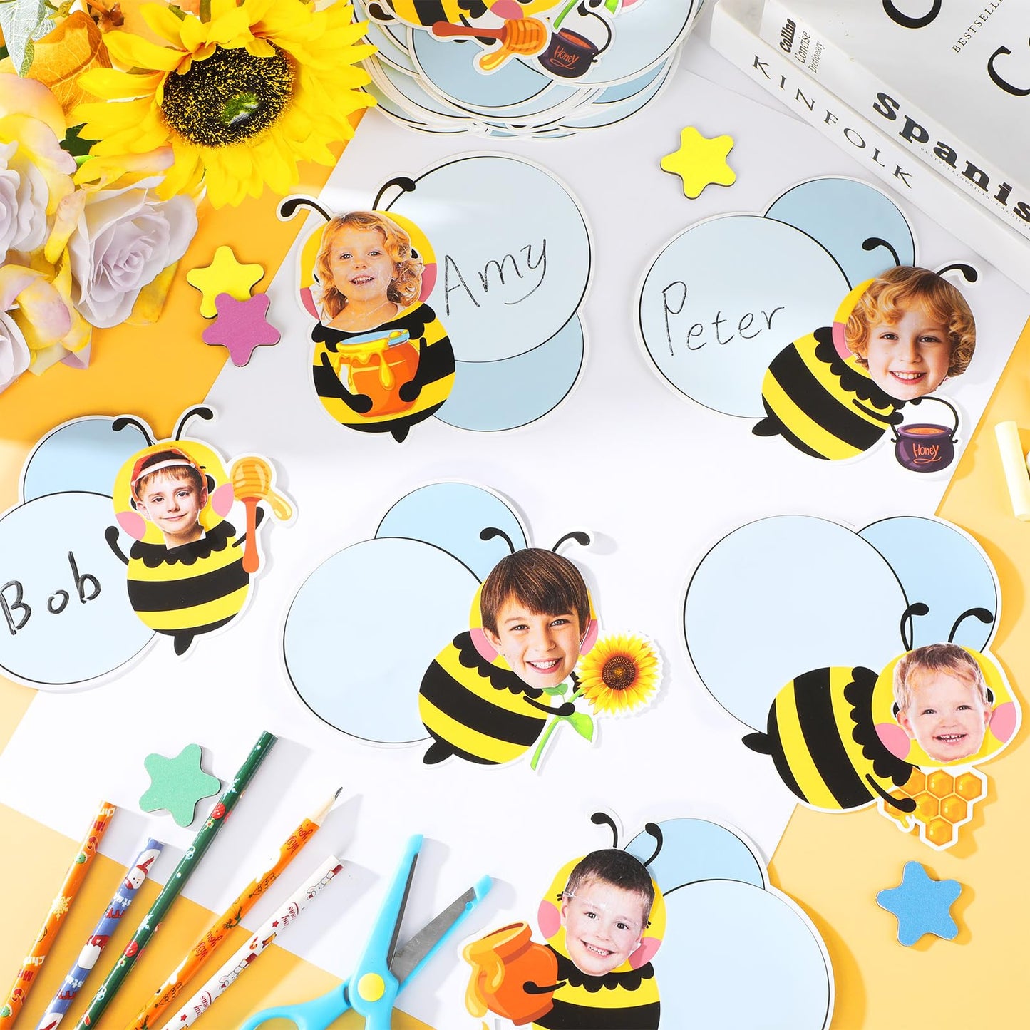 gisgfim 80Pcs Bee Cutouts Summer Honey Bee Decorations Bulletin Board Summer Honeybee Paper Cut-Outs Classroom Decor for Boy Girl DIY Craft Photo Wall Kindergarten Preschool Party Favor Supply