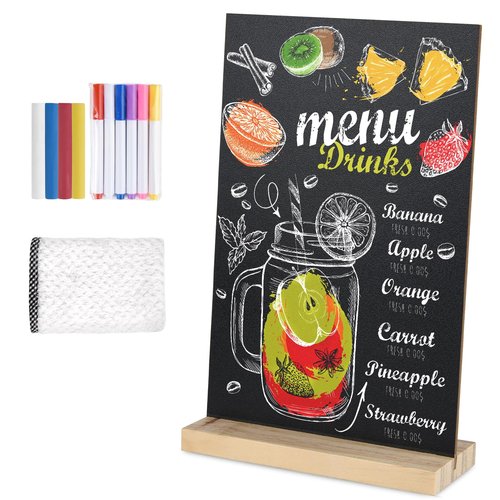 BOUBONI 1 Pack Chalkboard 8 x 12 inch Tabletop Chalkboard Sign with Wood Base Double-Sided Message Boards Menu Chalkboard Stand for Kitchen Wedding Bar and Restaurant