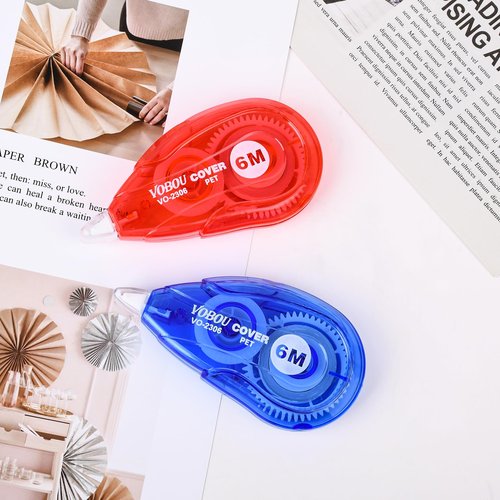 Vobou White Correction Tape, Easy To Use Applicator for Instant Corrections Wrong Writing At Any Time, For school, Office (Red and Blue, 12pack, 6M/256" x 0.2")