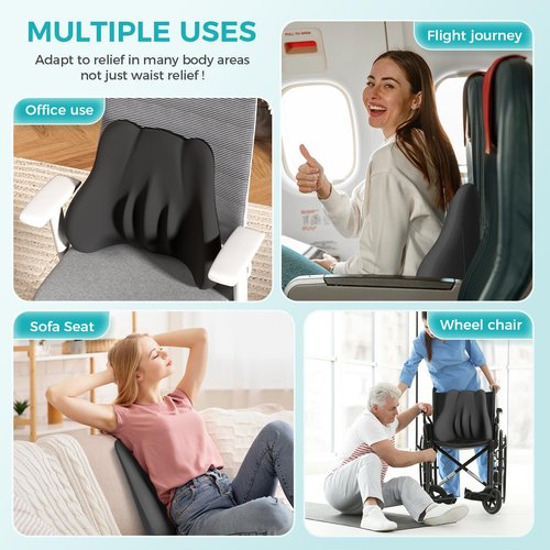 kasney Lumbar Support Pillow, Memory Foam Lumbar Pillow for Lower Back Pain Relief, Back Support Pillow for Office Chair, Car Seat - Black