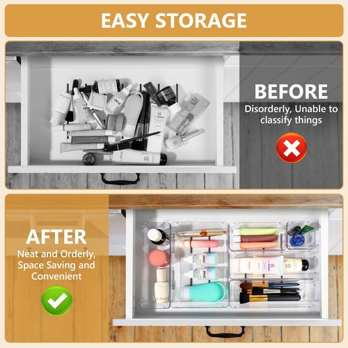 HOMEZER Clear Plastic Drawer Organizer Set – 25 PCS Stackable Storage Bins for Bathroom, Kitchen, Makeup, Office & Desk – Versatile Organizers for Home, Vanity & Bedroom