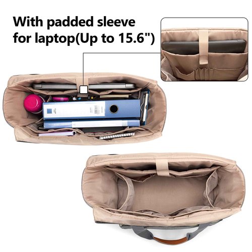 CURMIO Large Grey Teacher Work Bag with Scalable File Organizer, Bottom Support Board, Cup Holder, Laptop Compartment, 7 Pockets, Unisex Adults Tote for Teachers