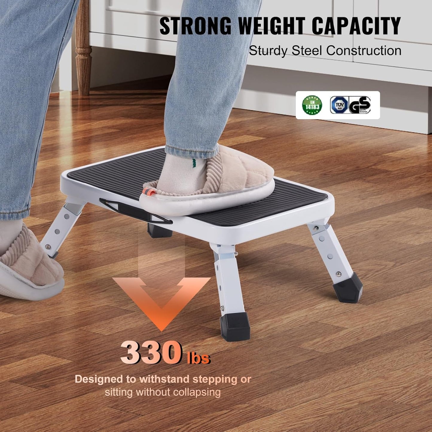 VEVOR Folding Steel Step Ladder - 330lbs Capacity, Adjustable Height, Non-Slip Design for Home & Office