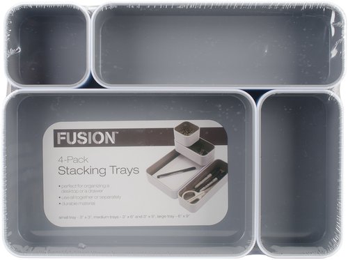 Advantus Fusion Stacking Bins, 4 Compartments, Plastic, 12.1 x 9.1 x 2.2, White/Gray, 4 Pieces