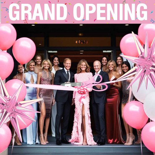 Ribbon Cutting Ceremony Kit Pink - 25 Inch Giant Scissors for Ribbon Cutting Pink Banner and Star Balloons Satin Ribbon for Special Events and Business Openings Inaugurations