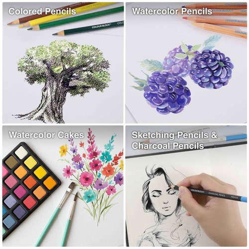 COLOUR BLOCK 181 pc Mixed Media Art Set in Exquisite Wooden Case - Acrylic & Water color Paints, Sketching, Colored Pencils, Soft & Oil Pastels
