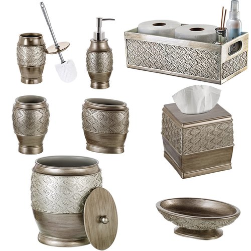 Creative Scents Dublin Silver Small Bathroom Trash Can with Lid 1.26 Gal / 4.8L - Brushed Silver Garbage Can - Decorative Waste Basket for Bathroom Decor - Durable Wastebasket for Paper/Diaper