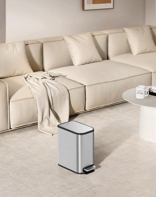 Cesun Small Bathroom Trash Can with Lid Soft Close, Step Pedal, 5 Liter / 1.3 Gallon Stainless Steel Garbage Can with Removable Inner Bucket, Waste Basket for Bathroom, Bedroom (Silver)