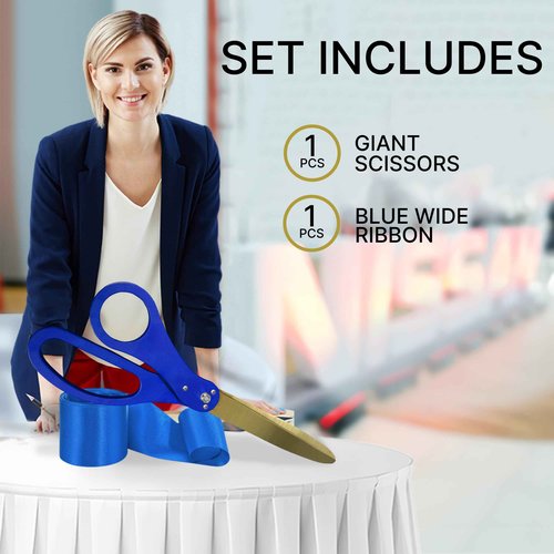 Big Ribbon Cutting Ceremony Kit - 25 Inch Blue Scissors for Grand Opening and Blue Satin Ribbon for Grand Events Business Openings and Inaugurations