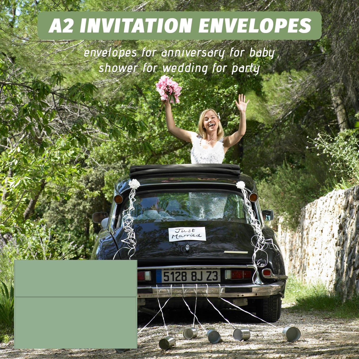 A2 Envelopes 100 Pack,Self Seal 120gsm Paper for 4.25x5.5 Cards 4 3/8" x 5 3/4" Envelopes for Invitations, Postcards, Photos， RSVP, Greeting Cards （Sage Green）
