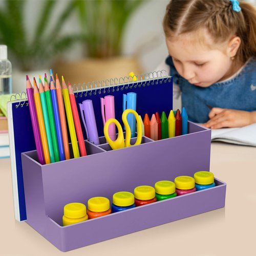 Acrimet Desktop Organizer - Multi Organizer Caddy Holder for Office, Home and School use (Plastic) (Solid Purple Color)