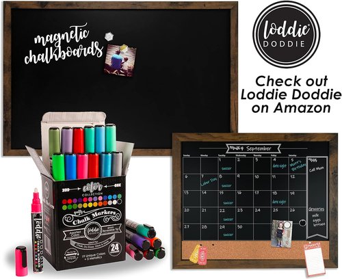 Loddie Doddie Magnetic Chalkboard - 20" x 30" Gray Rustic Wood Frame | Versatile Wall Menu & Calendar Display