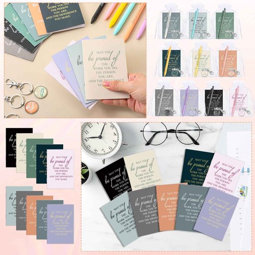 Chuangdi 40 Sets Appreciation Gift for Employee Thank You Gifts Thank You Keychains Inspirational Notebook Motivational Ballpoint Pen Organza Bag for Boss Lady Coworker Student Teacher