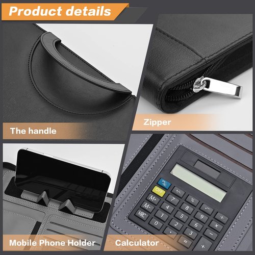 UBAFNOM Padfolio Portfolio Binder – Vegan Leather Business Portfolio Organizer with Calculator – Zippered Portfolio Padfolio for Women & Men