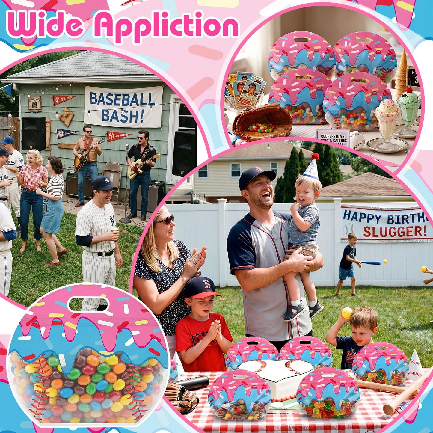 Colarr 24 Pcs Baseball Ice Cream Drip Party Favor Bags with Handles Reusable Sealed Treat Candy Bags Stand-up Bottom Snack Container for Sport Team Baseball Ice Cream Drip Party Birthday Gift Supplies