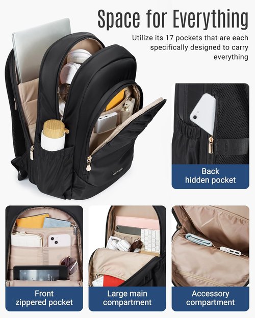 LIGHT FLIGHT Travel Backpack - 15.6" Laptop Bag with USB Charging, Water Resistant, Black