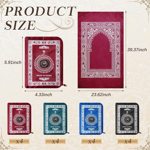 Mindsoft Portable Travel Prayer Mat - 16 Pcs Waterproof Islamic Rug with Compass & Carry Bag (60 cm x 100 cm)