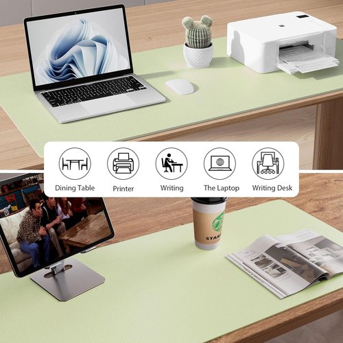 Aothia Leather Desk Pad Protector - Large Non-Slip PU Leather Mat | Waterproof Writing Pad (Grass Green, 23.6" x 13.7")