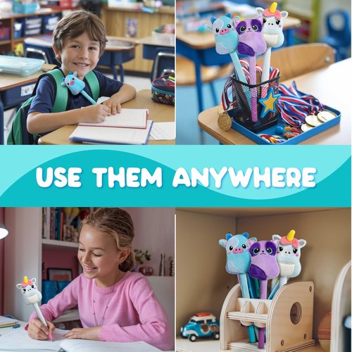 BUNMO Cute Pens - Cute Fun Pens w/Soft Grip & 6 Refills - Gifts for Tweens - Fun Writing for Kids - Gift for Teens - Squishies for Kids - Plush 3 Pack