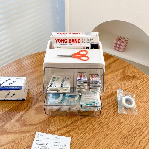 Regine Switzerland Bandages Storage Organizer - Wall-Mounted Plastic Medical Supplies Container | White Box for Cotton Swabs & Elastic Bandage Wrap