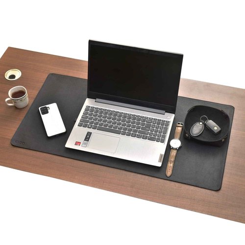ELIZO Real Leather Desk Pad (31x15.6) - Large Computer Mat for Keyboard, Gaming, Laptop & Table - Black, 3mm Thick