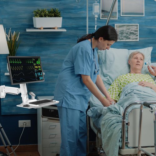 Mount Plus MED02 Medical Wall Mount Workstation with Folding Keyboard Tray | Large Sliding Mouse Pad | Height Adjustment Space Save Folding Design for 17"-35" Screen | Scanner Holder