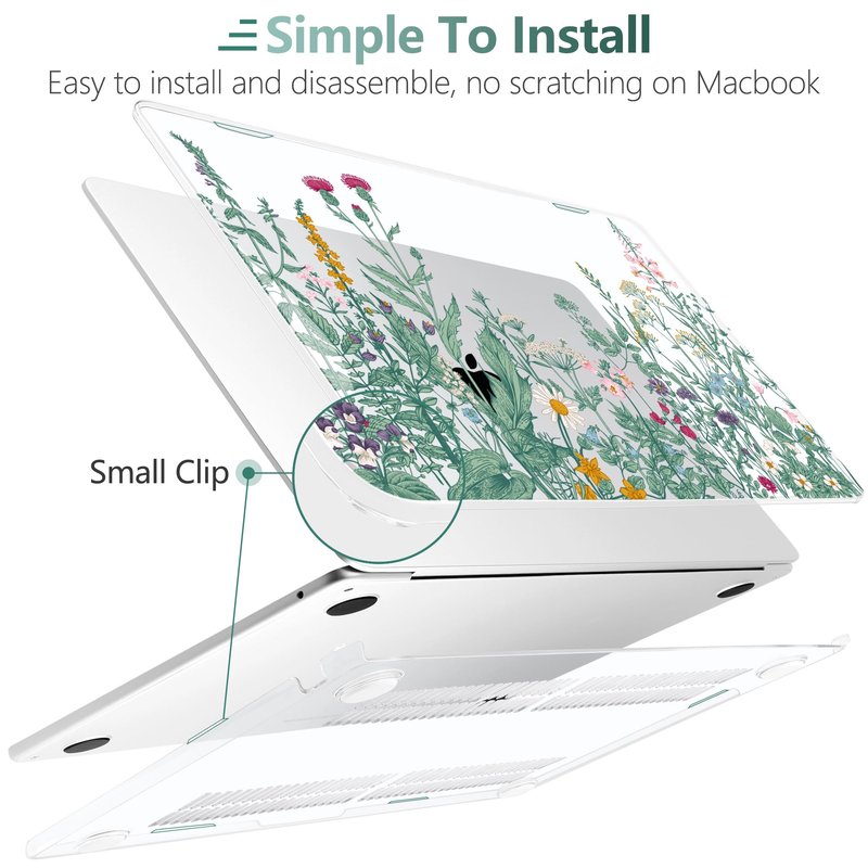 TWOLSKOO for MacBook Air 15 inch Case 2026 2025 2024 2023 Release M5 A3448 M4 A3241 M3 A3114 M2 A2941, Plastic Hard Shell & Screen Protector & Keyboard Cover & Trackpad Film, Botanical Illustration