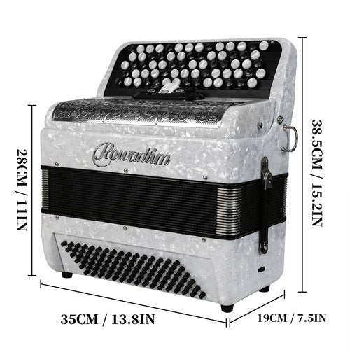 Accordion - 69 Key 96 Bass Professional Model with Strap | Premium Performance Instrument for Teachers, Musicians & Serious Enthusiasts (White)