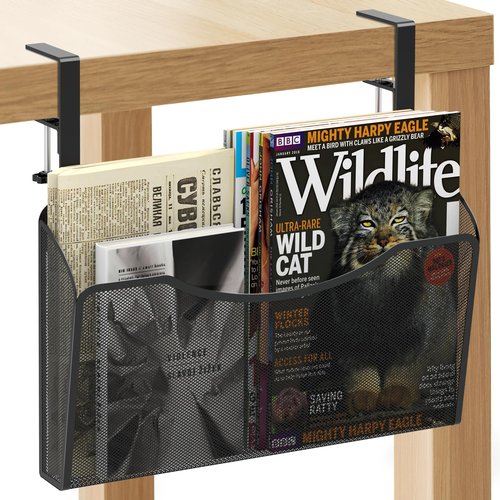 Turfson Clamp On Desk Organizer, 2-IN-1 Under Desk Side Organizer Storage Wall Mounted File Rack Mesh Office Organization For Document Magazine Paper School Supplies