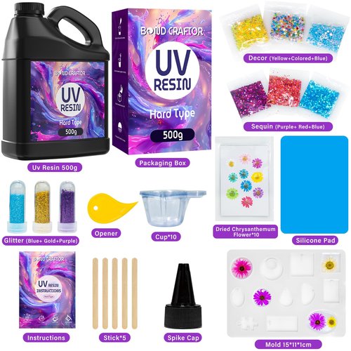 Bond Craftor UV Resin 500g, Fast Curing Clear Epoxy Resin Kit Hard Type for Jewelry Making, Craft, DIY