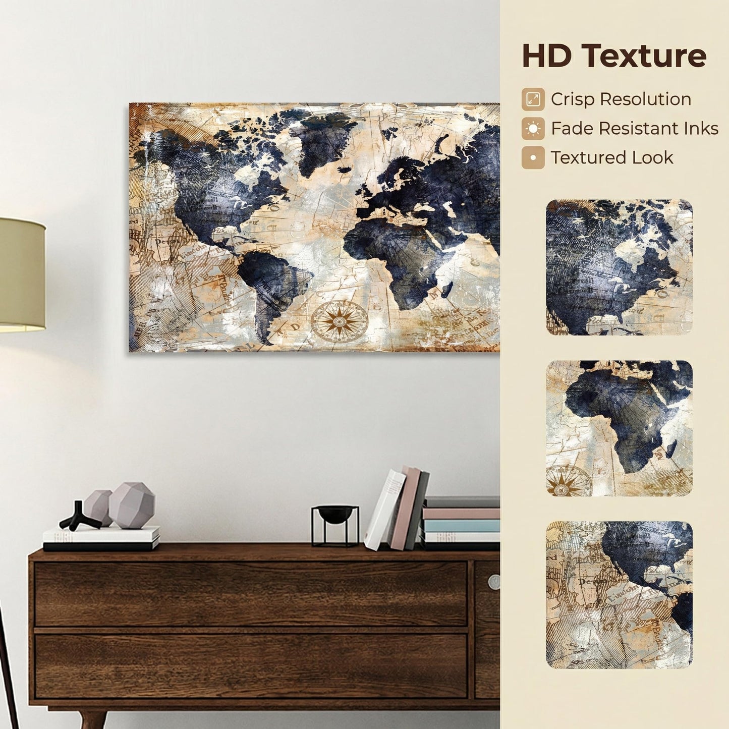 World Map Wall Art Framed Art Print Picture Wall Art Decor Home Interior - Map Picture for Office Wall Decor Canvas Artwork 20x40inch Ready to Hang