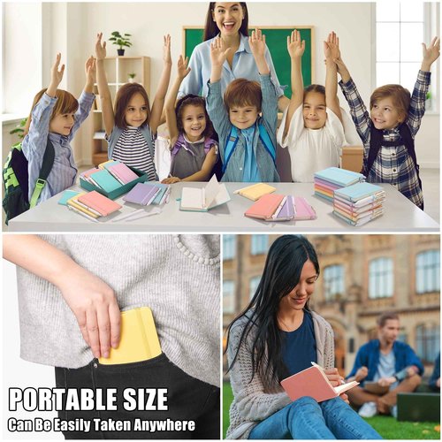 Aodaer 50 Sets Pocket Notebook Journal with Pens, 160 Pages, 3.5 x 5.5 Inch Mini Lined Journal Notebook A6 Leather Hardcover College Ruled Notepad with Pen Holder for School Office, Light Multicolor