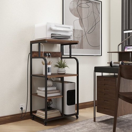 VEDECASA Large Printer Stand Cart with Charging Station USB Port 21.2"x15.7"x42.3" Rolling Tall 3-Tier Printer Stand with Adjustable Shelf Storage Home Office