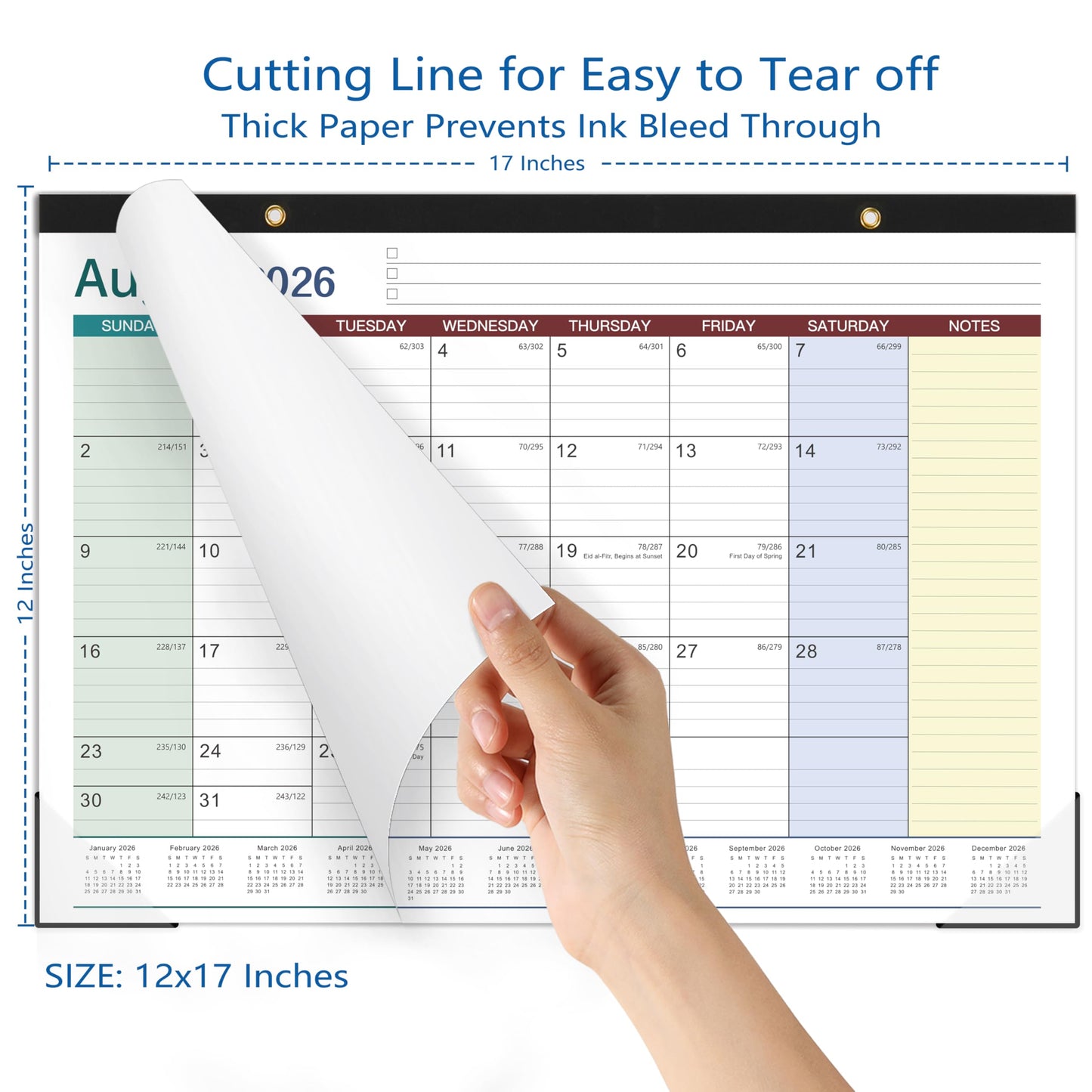 Desk Calendar 2026-2027 - 17" x 12" Desk Calendar 2026-2027, Mar. 2026 - Aug. 2027, Desk Pad Calendar, Desk/Wall Calendar 2-in-1 with Notes, Corner Protector, Blocks
