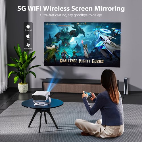 Wielio Smart Projector with WiFi 6 and Bluetooth Built-in Apps - 4K Support Portable Bedroom Mini Projector Native 1080P , 2025 New Auto Keystone & Zoom Home Theater Cinema Movie Proyector, 120° Stand