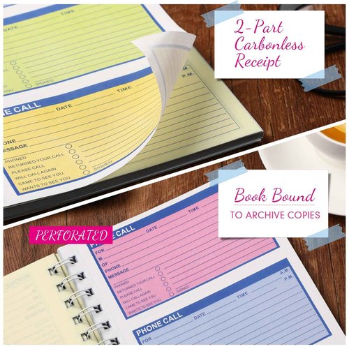 Sinmoe 10pcs Spiral Bound Phone Message Book with Carbon Copy 5-1/2" x 11" 2 Part Colorful Carbonless Telephone Message Pads Duplicate Spiral Phone Call Log Book for Business Office (Rose Red,Blue)