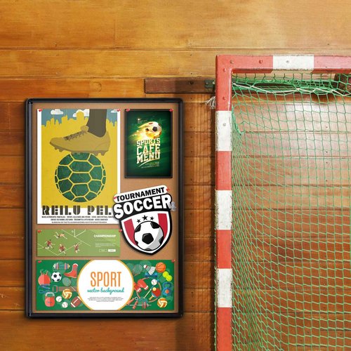 EVERSUPPLY Enclosed Bulletin Board Cork Board 38x28 in,Lockable Wall Display Case with Locking Door for Office School Home Commercial,Tamperproof and Shatter Resistant,Black Aluminum Frame (9xA4)