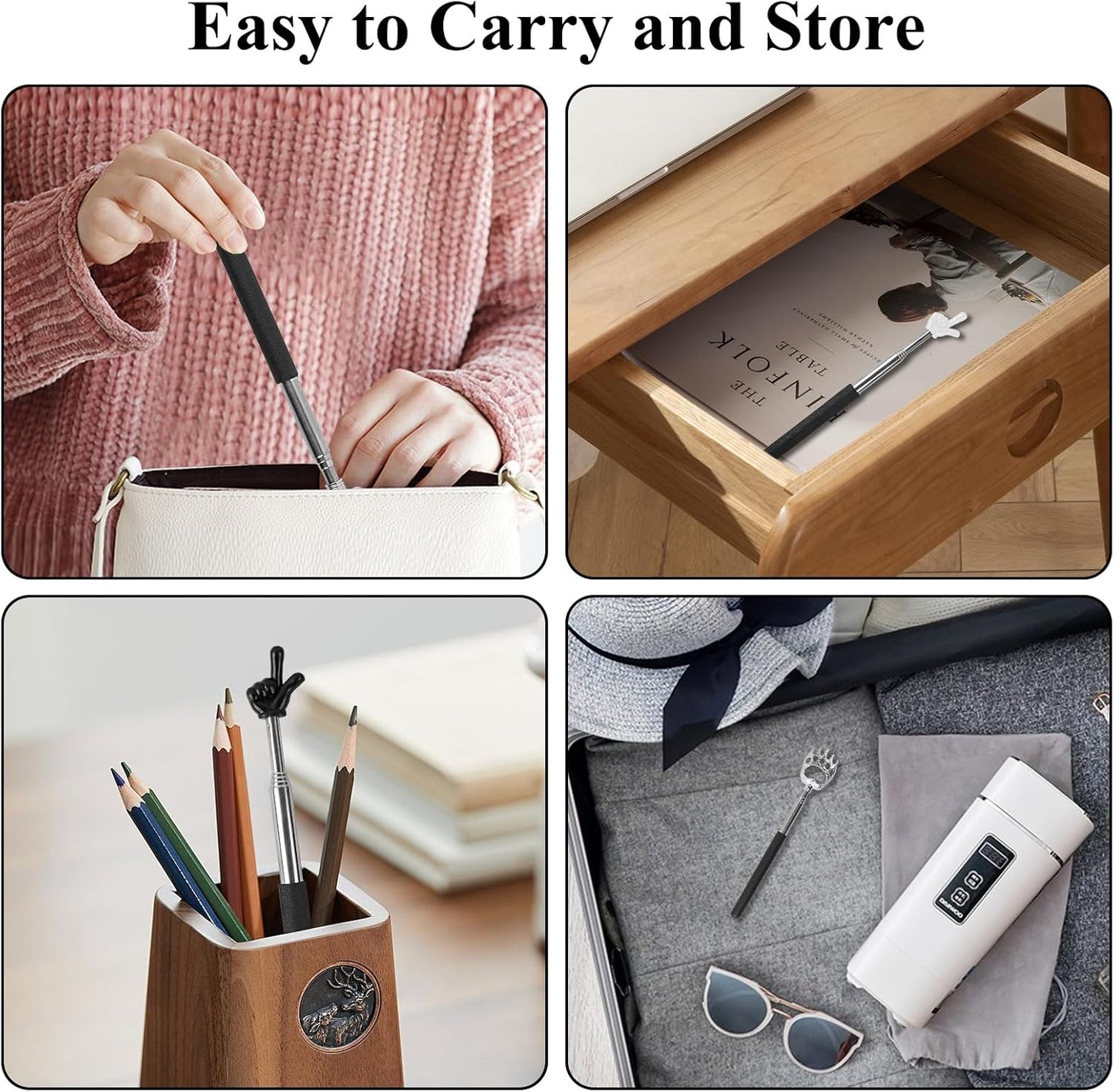 WOVTE Telescopic Pointer Finger Stick & Back Scratcher Kit - 3PCS Extendable Classroom Essentials