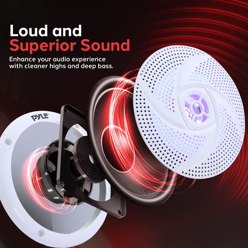 Pyle Low-Profile Waterproof Marine Speakers - 240W 6.5 Inch 2 Way 1 Pair Slim Style Waterproof Weather Resistant Outdoor Audio Stereo Sound System w/ Blue Illuminating LED Lights - Pyle (White)